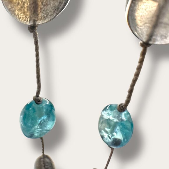 Handcrafted Sea Glass Bead Necklace Hand Knotted Aqua & Smoky Bead 36 inch EVC - Picture 5 of 13